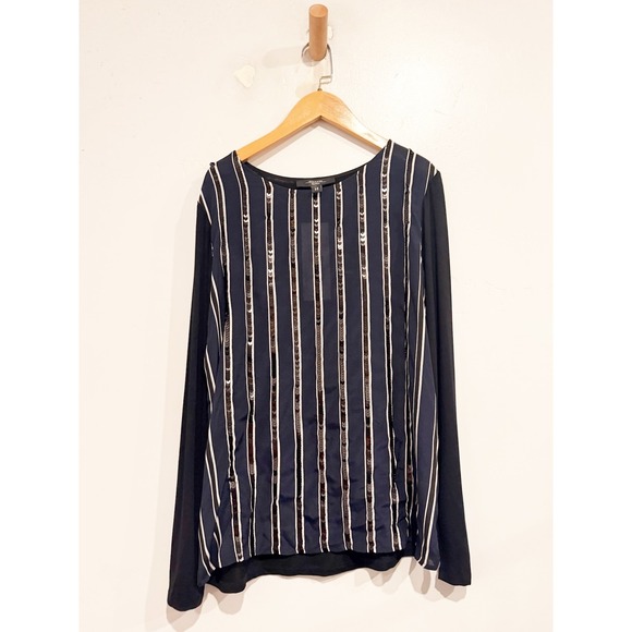 Weekend Max Mara Tops - Weekend MaxMara Navy and Black Sequin Long Sleeve Blouse